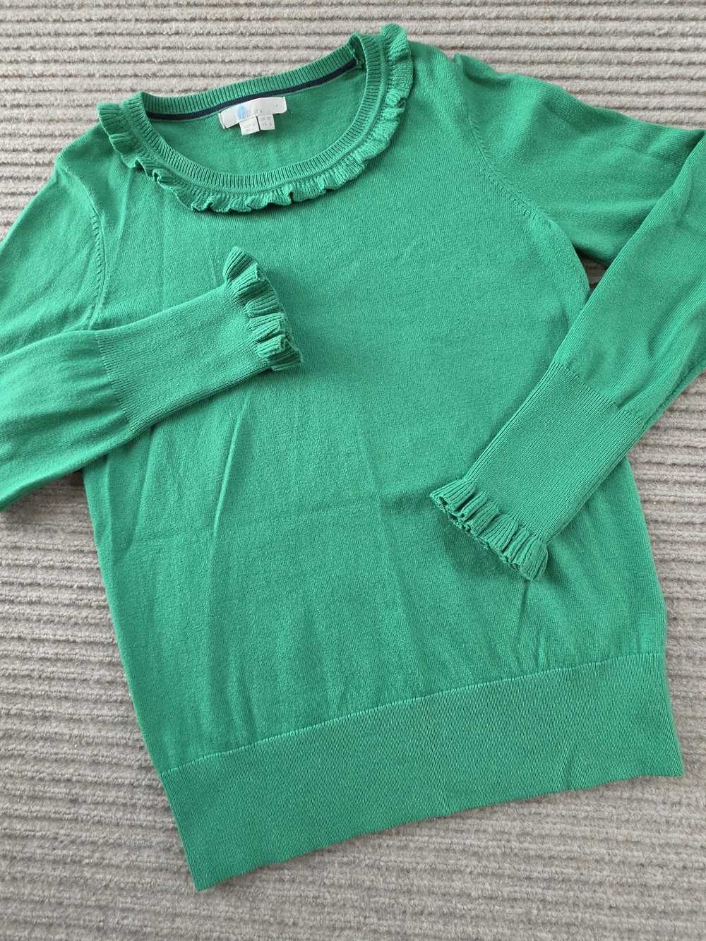 Boden Women Wool Blend Green Sweater Ruffle Detail Sz 6